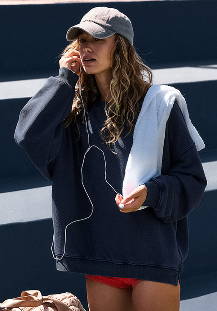 Women American Sports Loose Solid Casual Long Sleeve Top