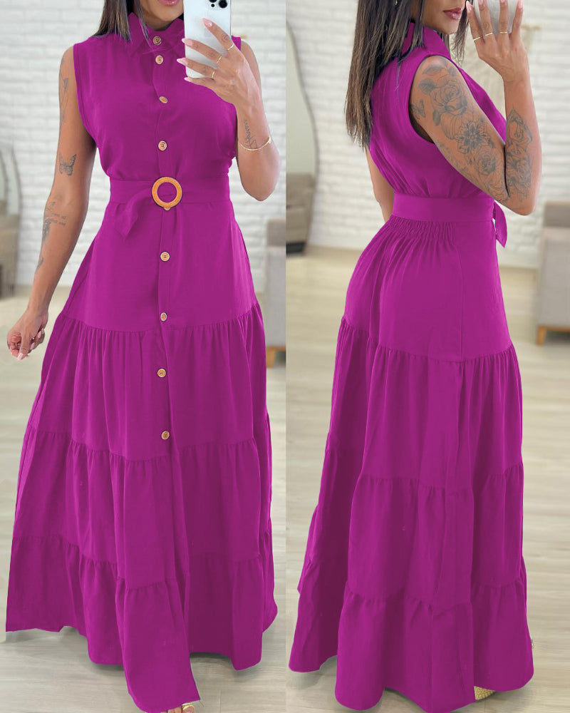 Fashion Solid Color Sleeveless Slit Long Dress