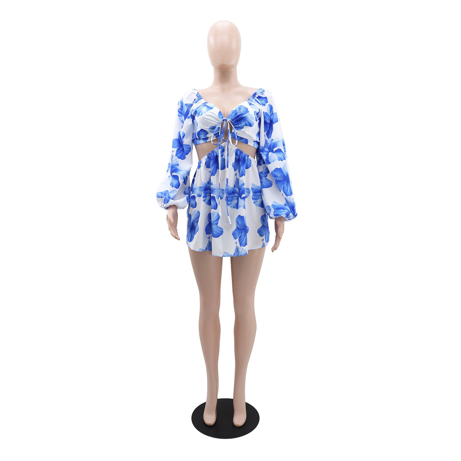 Women Holidays Drawstring Printed Long Sleeve Dress 6