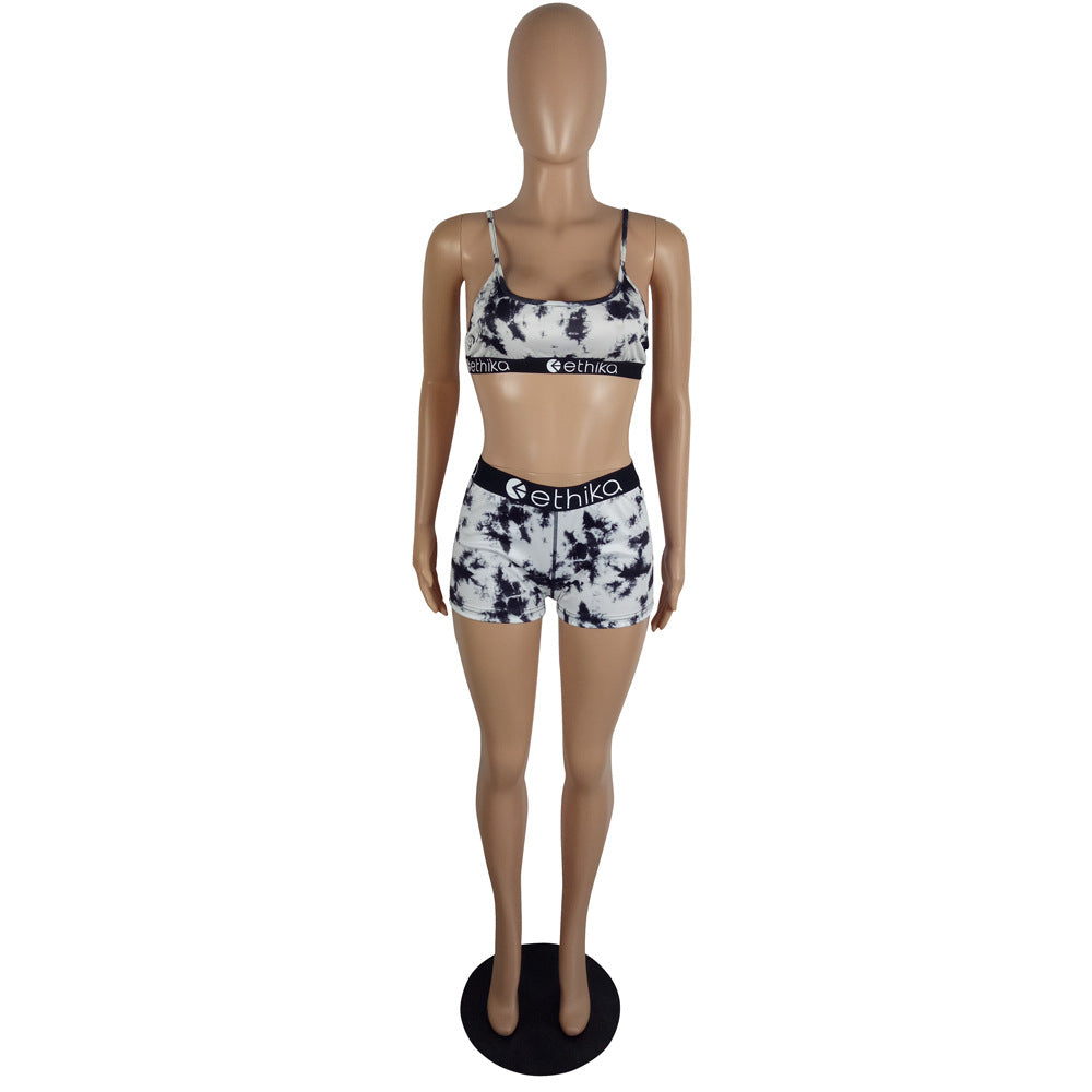 Women's Summer Sexy Printed Camisole Shorts Two-Piece Set 10