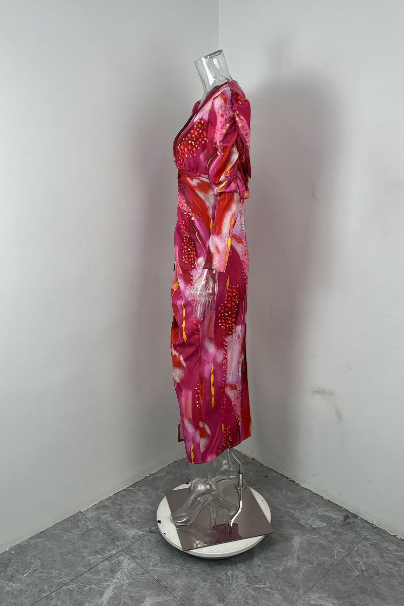 Spring Women's Chic Elegant V-Neck Pleated Slim Waist Dress 7