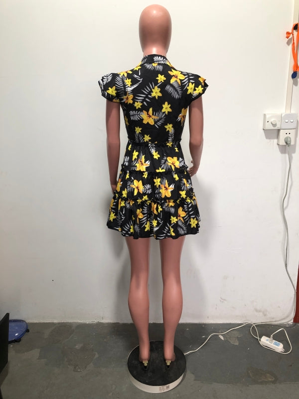 Women's Print Ruffle Edge Sleeveless Casual Dress 18