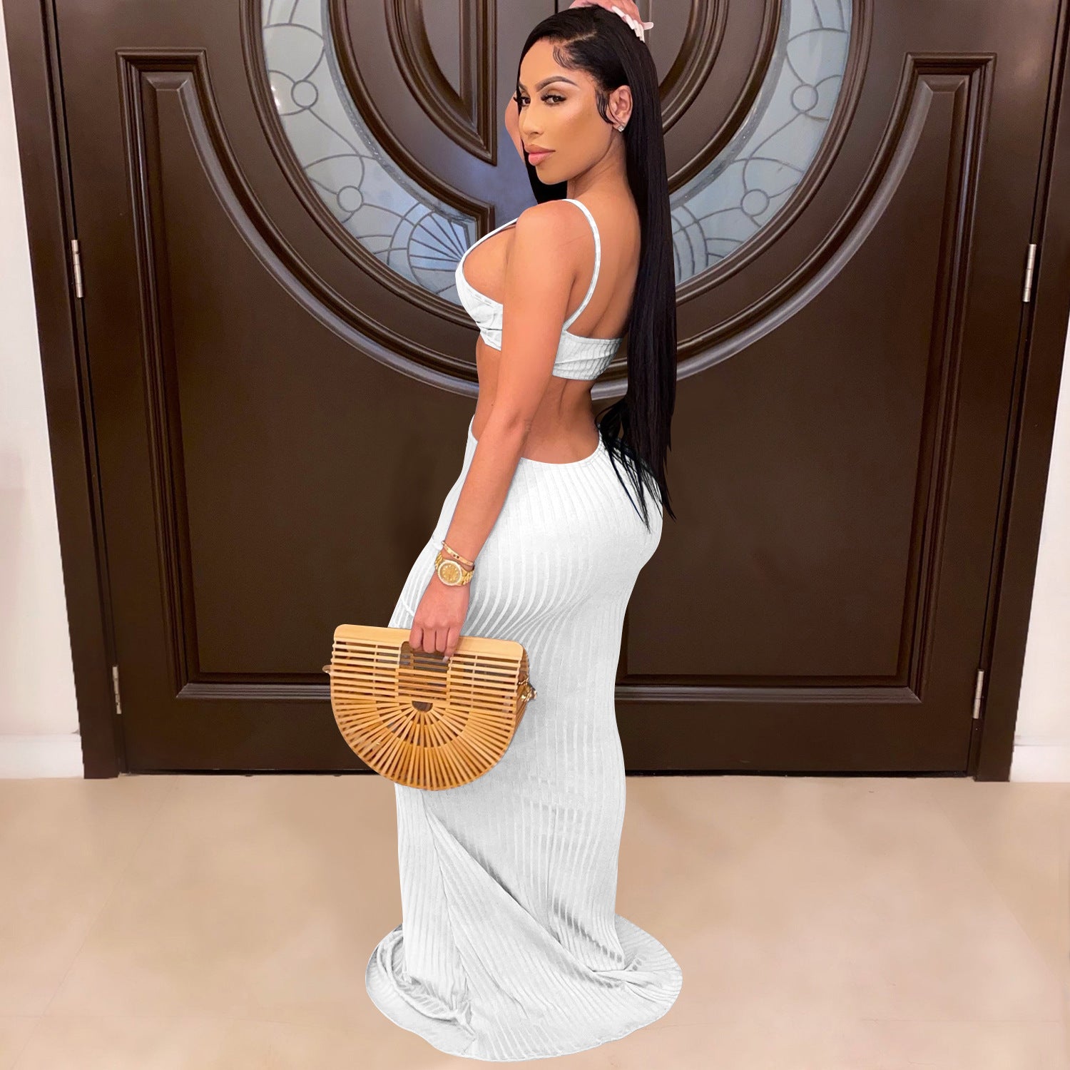 Sexy Knitted Strap Solid Color Dress for Women 12