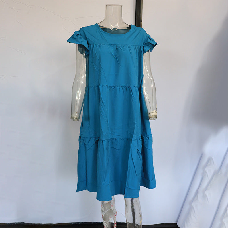 Summer Women Vintage Floral Loose Casual Round Neck Short Sleeve Dress 18