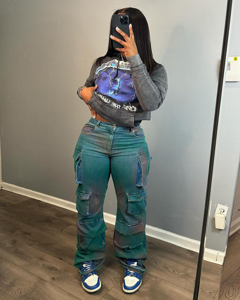 Women Style Pocket Tie Dye Denim Pants