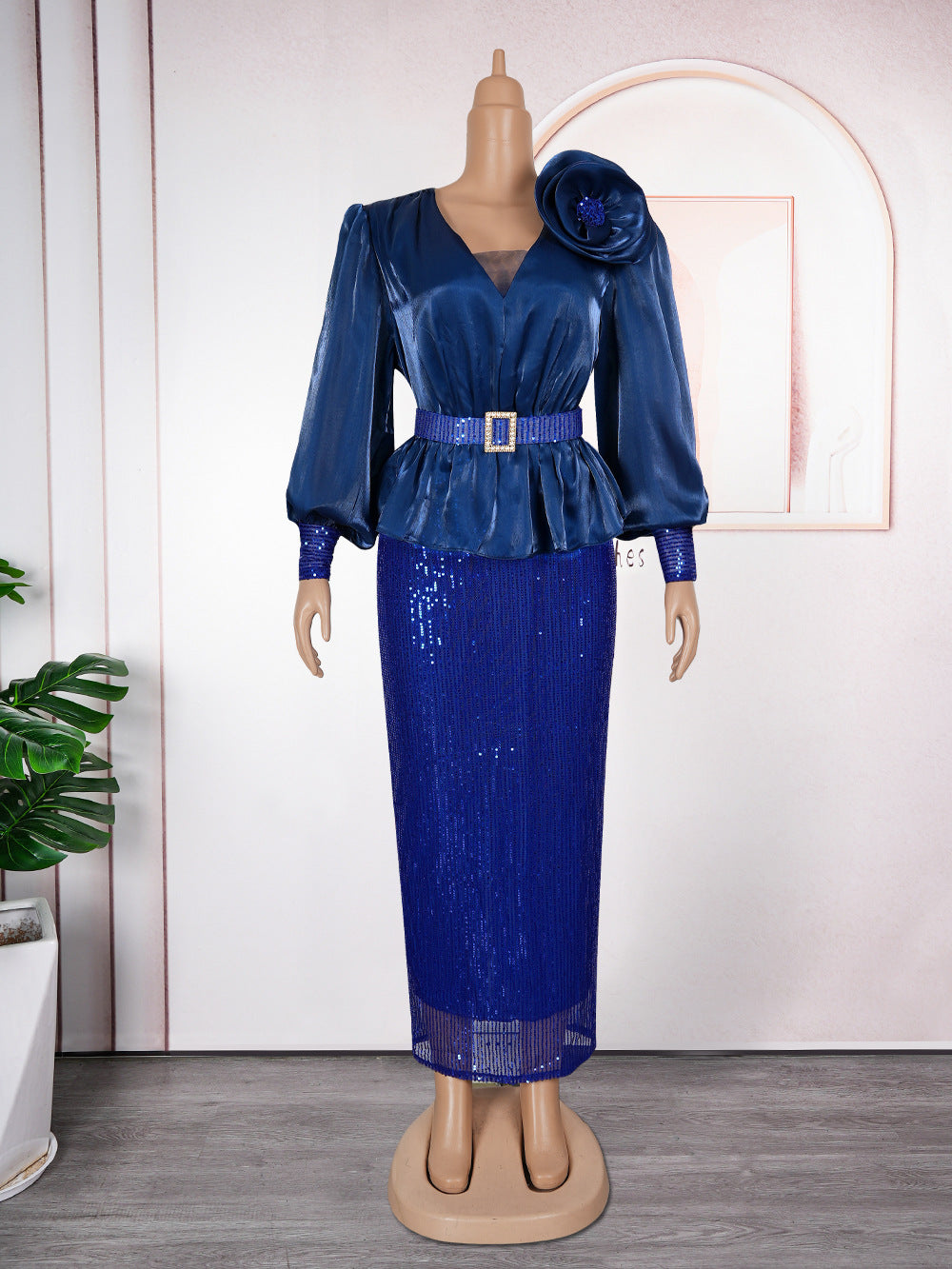 Africa Plus Size Women's Fashion Loose Sequin Evening Dress 11