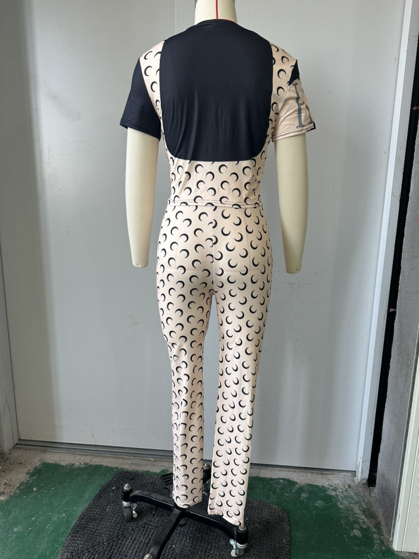 Trendy Moon Print Stretchy Slim-Fit Basic Top & Pants Set 13