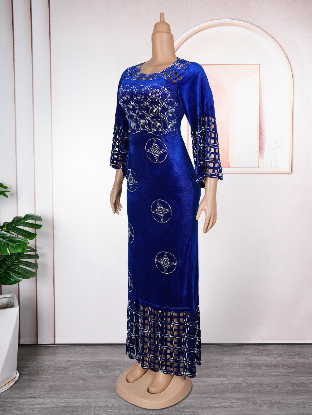 Fashion Beaded Slim Long Dress African Velvet Evening Dress 8
