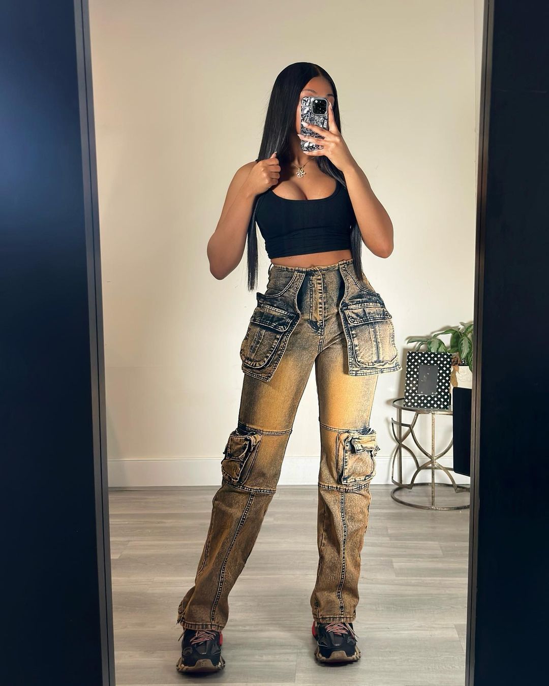 Stylish Casual Patchwork Multi-Pocket Denim Pants 3