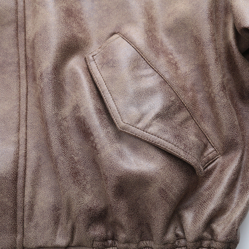 Women American Retro Loose PU-Leather Flight Jacket 21