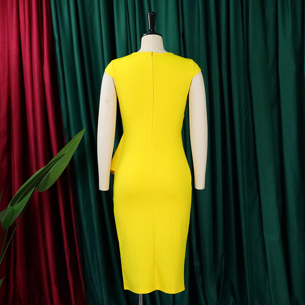 Women's Spring Summer Solid Color Ruched Chic African Dress 9