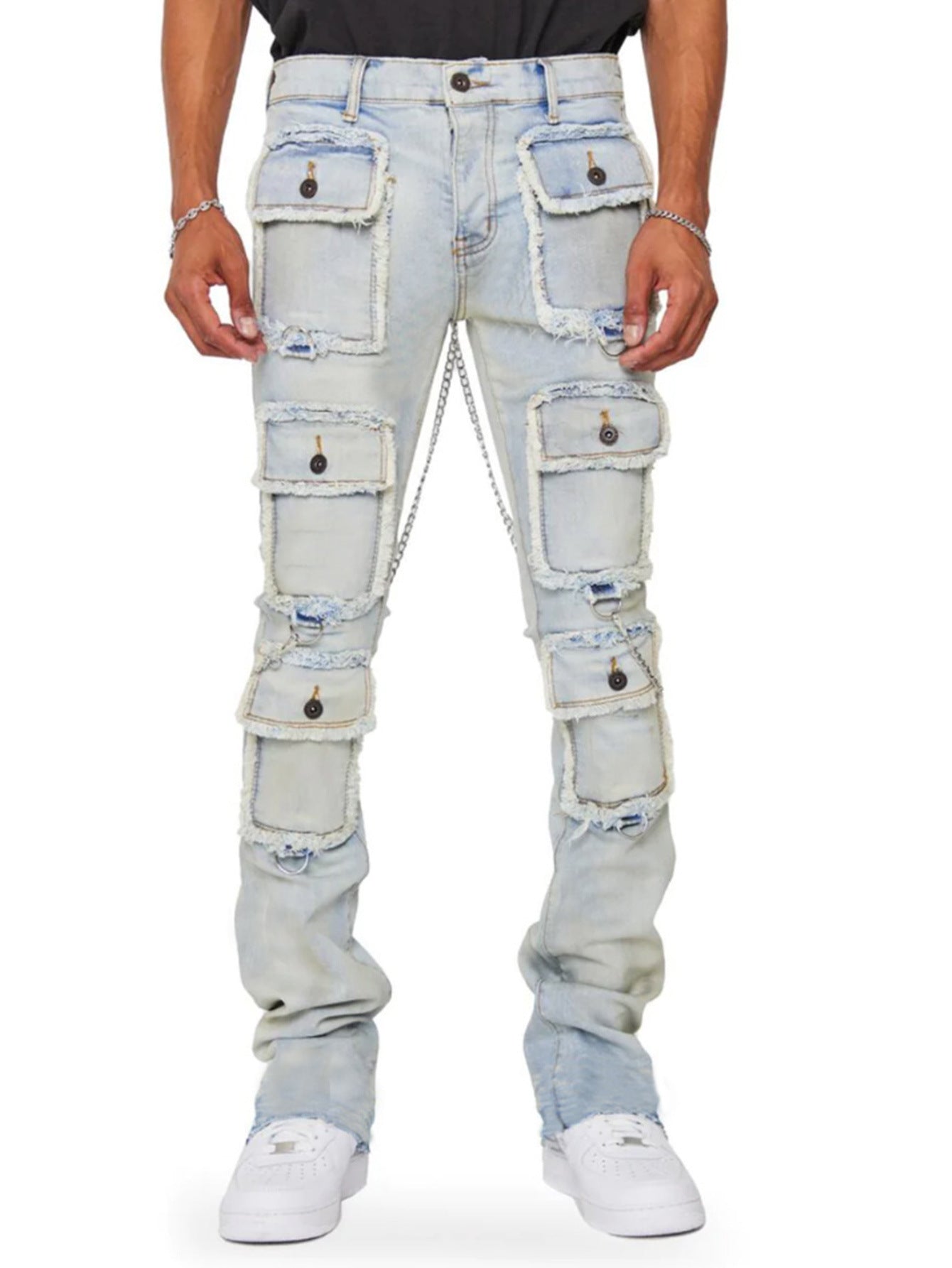 Street Fashion Men's Cargo Denim Straight Leg Pants 5