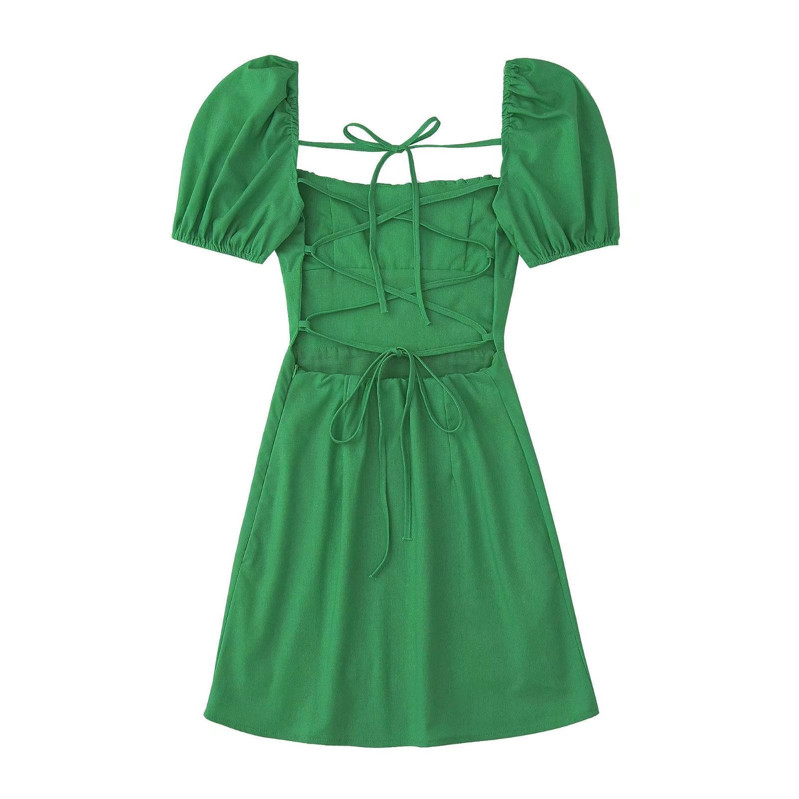 Women Square Neck Short Sleeve Dress 17