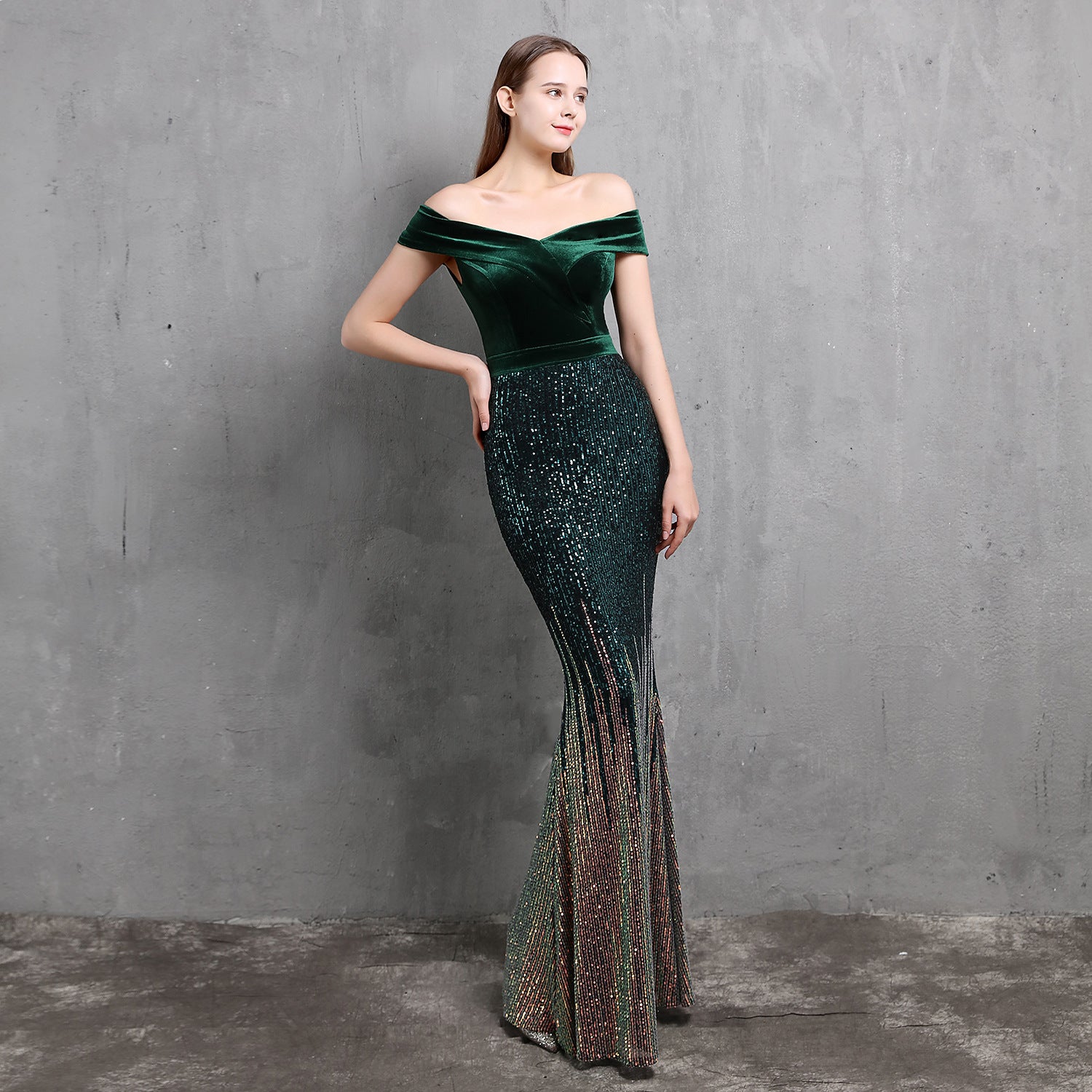 Summer Upper Strapless Sequin Mermaid Evening Dress