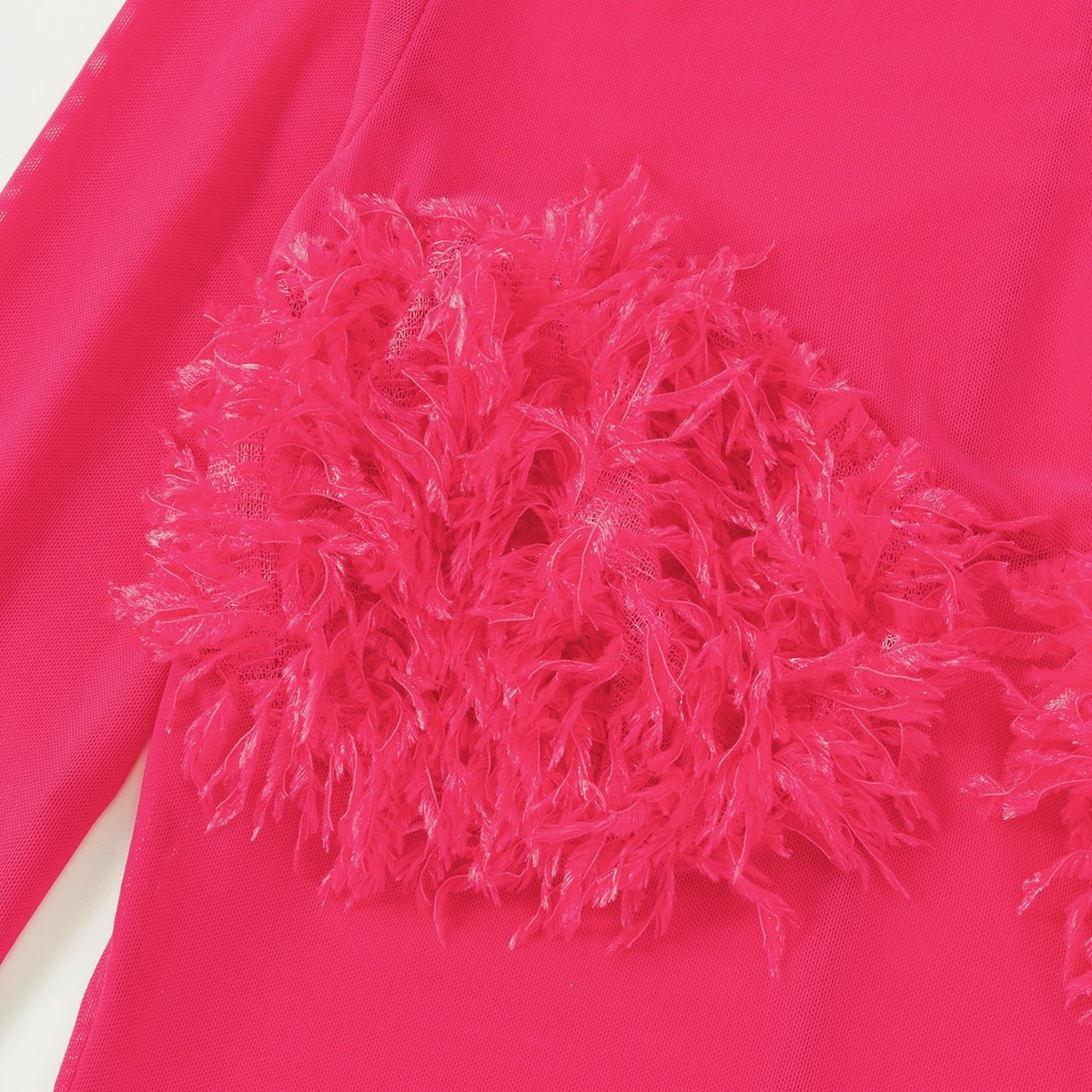 Women Mesh See-Through Round Neck Long Sleeve Patchwork Plush Fishtail Sexy Party Dress 6