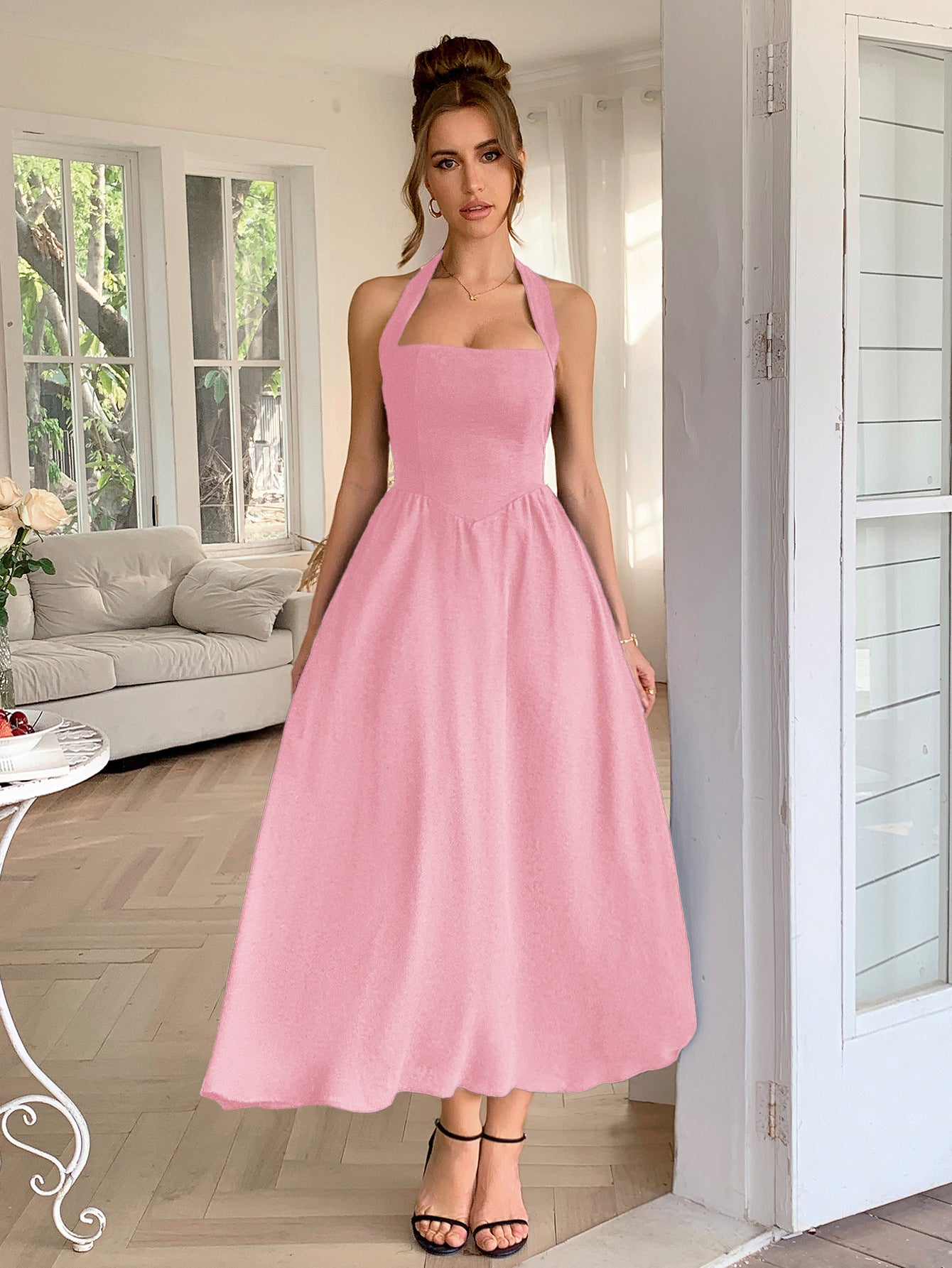 Women Elegant Holidays Halter Neck Waist Dress