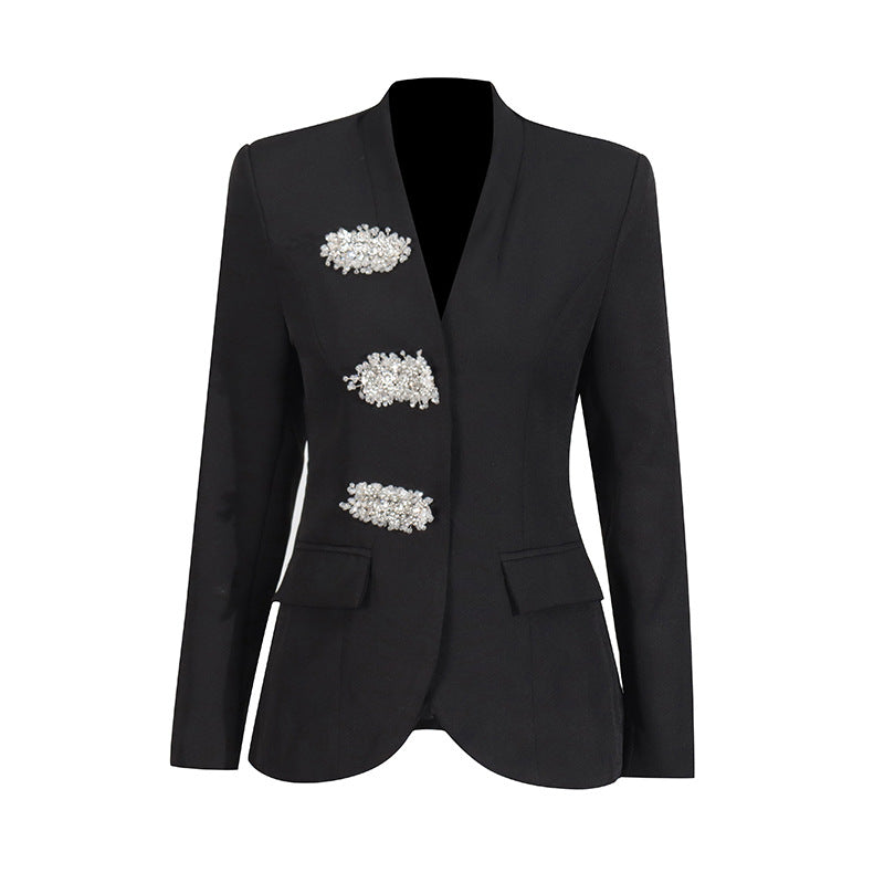 Women British style v-neck beaded Beaded Blazer 7