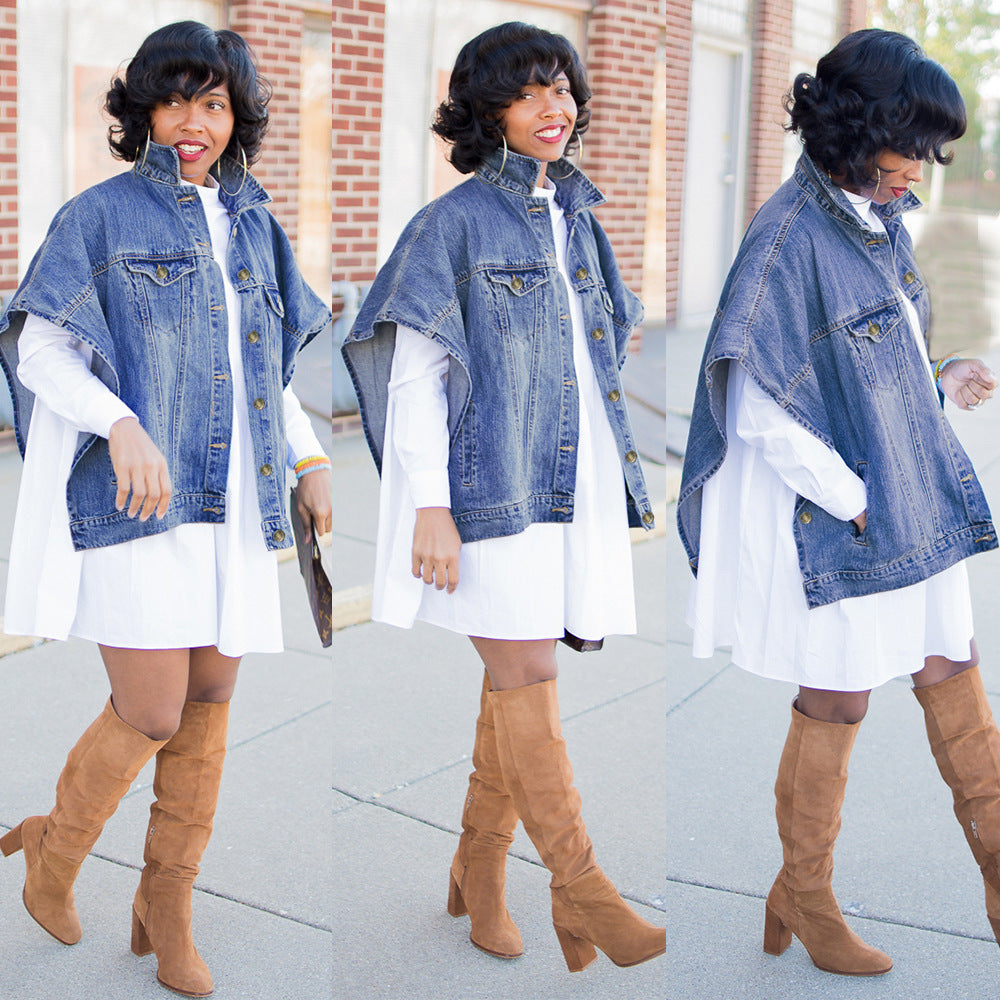 Women Fashion Shawl Denim Jacket