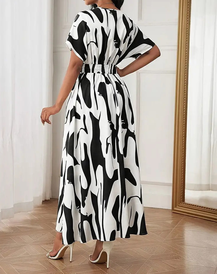 Fashion Printed V-Neck Slim Waist Elegant Women's Dress 6