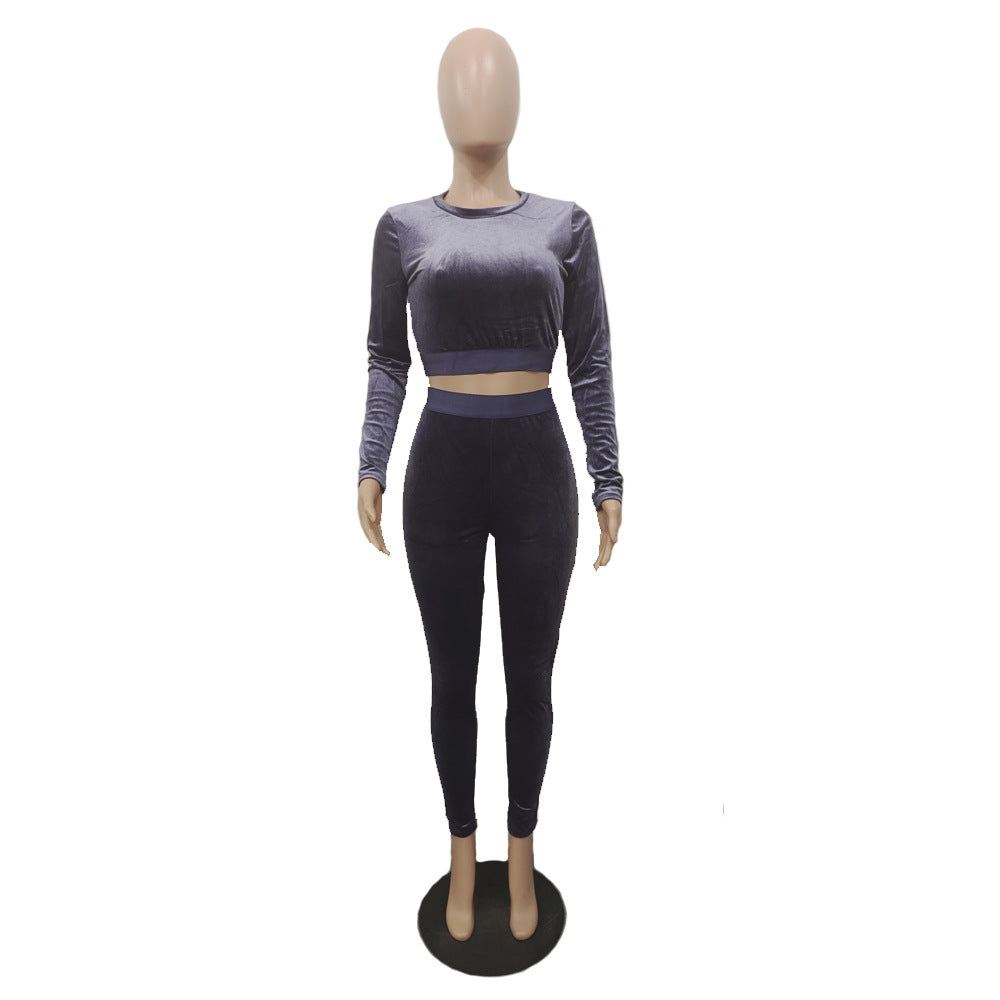 Women Sexy Veet Top and Pant Two-Piece Set 13