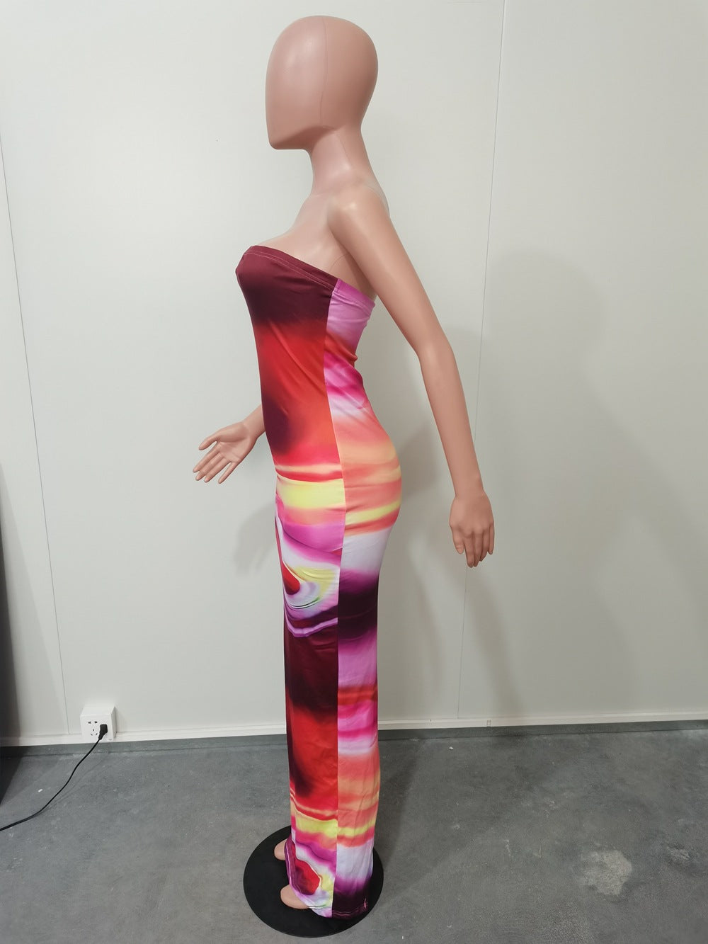 Women's Summer Sexy Off Shoulder Strapless Positioning Print Slit Dress 10