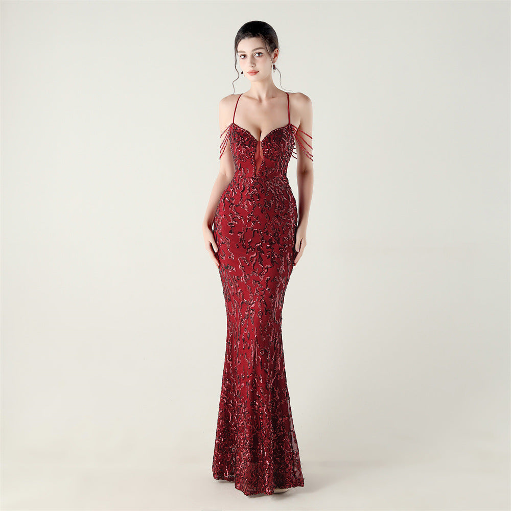 Women crystal diamond sequin embroidery Formal Party evening dress 15