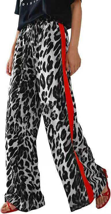 Casual Women’s Patchwork Leopard Print Wide Leg Pants