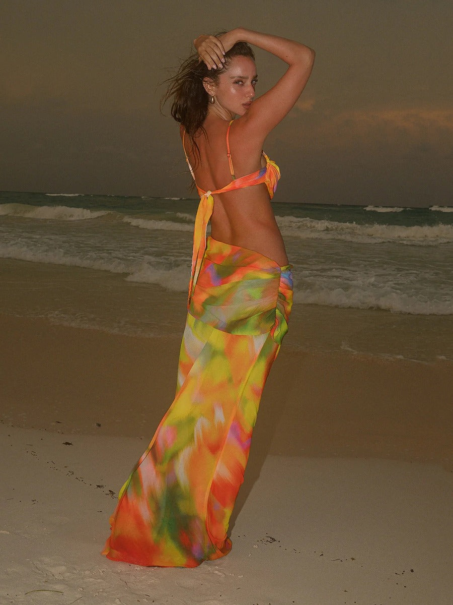 Sexy Printed Strap Hollow Out Women's Beach Long Dress 4