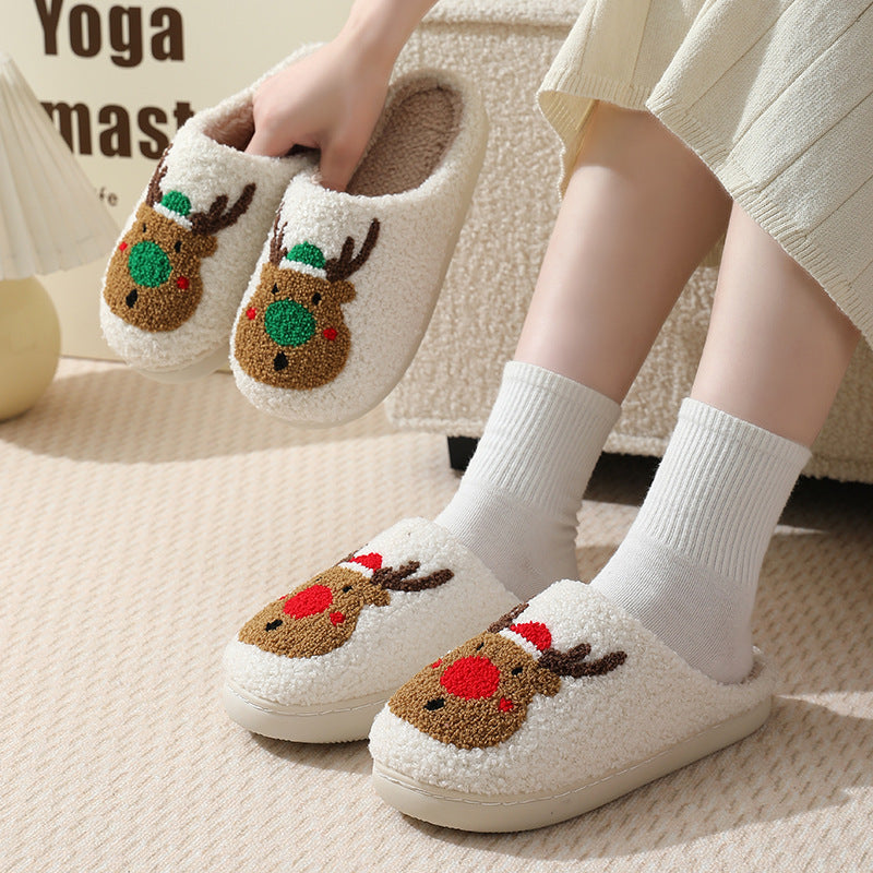 Winter Christmas Deer Slippers For Women At Home Couples Indoor Elk Warm Slippers For Women Winter 13