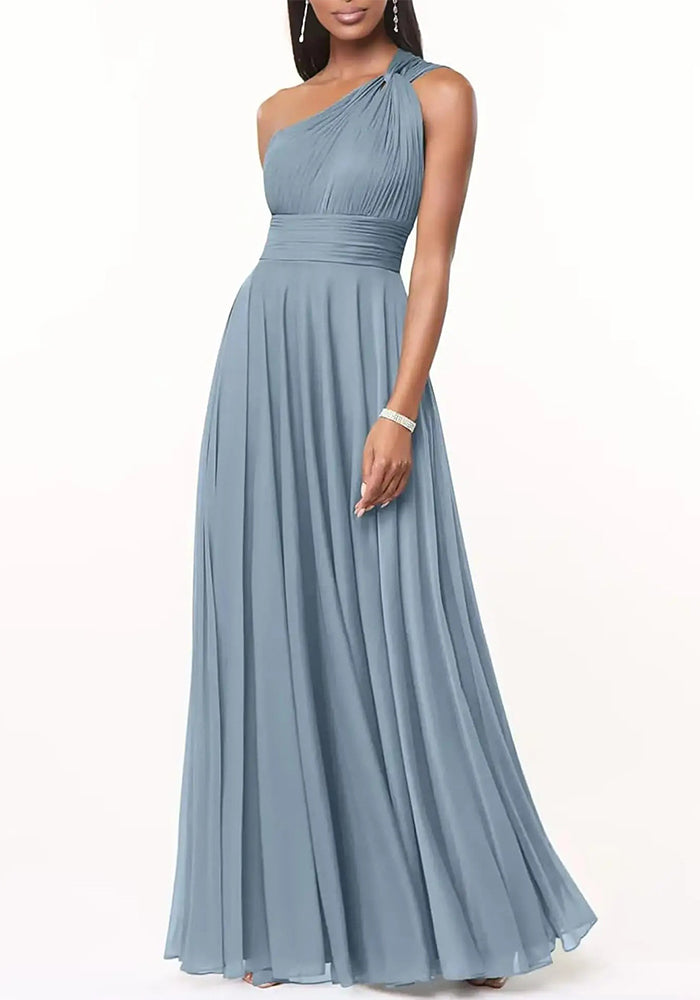 Evening Dress Long Slim Fit Bridesmaid Dress Wedding One-Shoulder Chiffon Ball Gown（Processing time need 3-6 days）