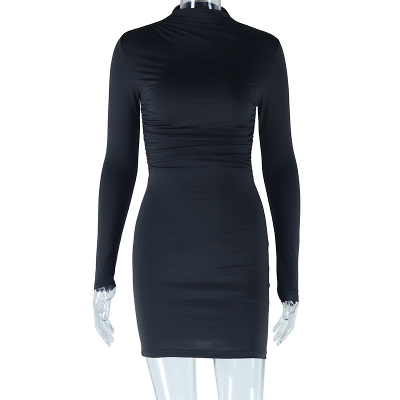 Women's Solid Color Round Neck Long-Sleeved Trendy Women's Bodycon Dress 9