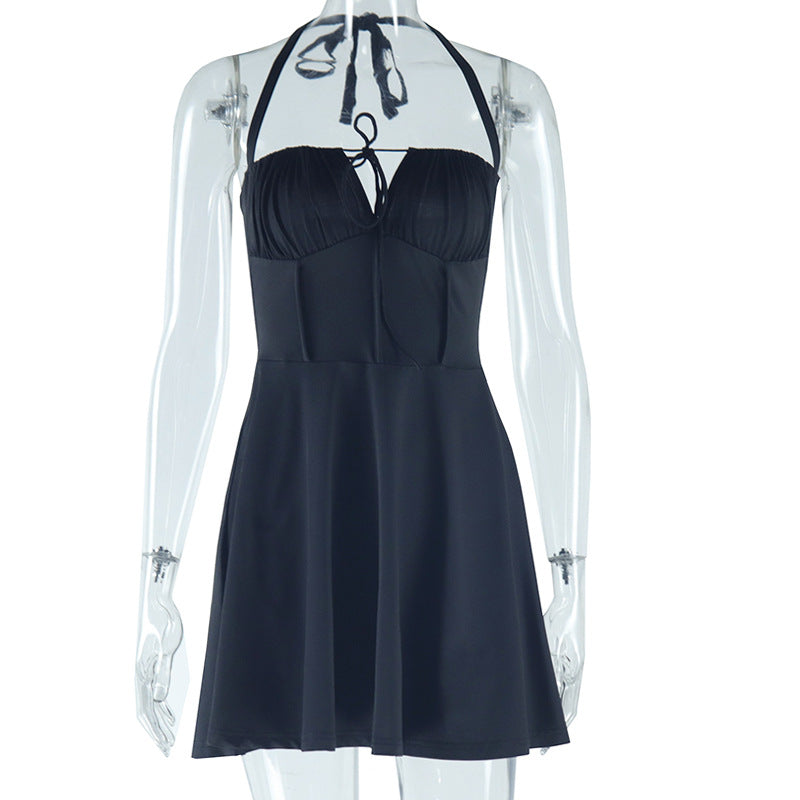 Women's Solid Color Dress Sexy Halter Strap Street Chic Casual Trend Dress 5