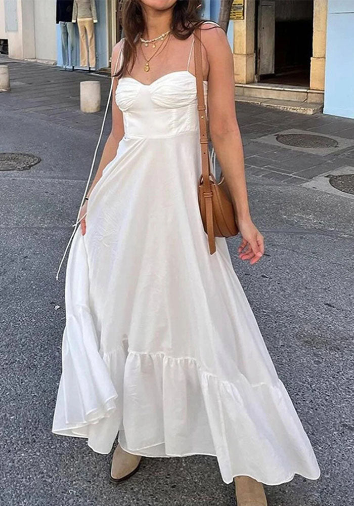 Women spring elegant solid suspender sexy dress