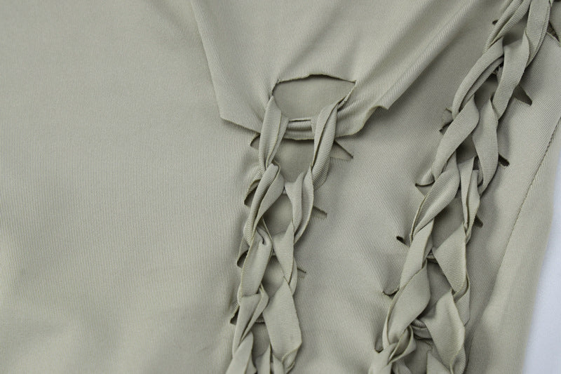 Hollow Crop Short Vest Bodycon Half-Length Skirt Suit Holidays Style Hand-Knitted Women's Tight Fitting Solid Color Two-Piece Set 17