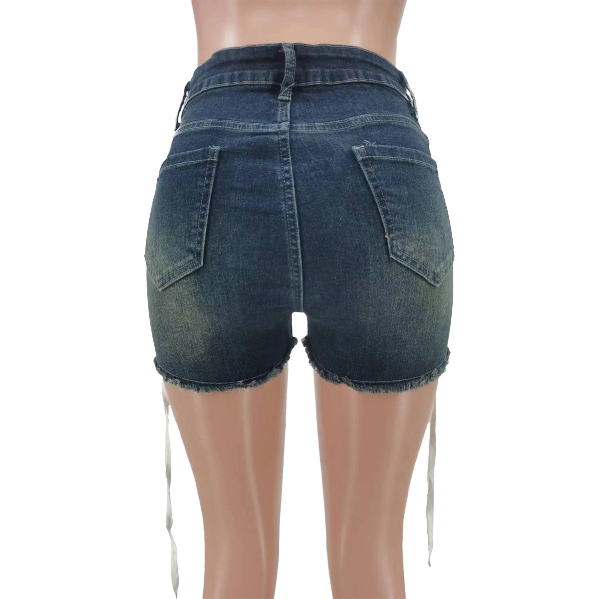 Women's Spring/Summer Fashion Slim Fit Style Lace-Up Stretch Denim Shorts 9
