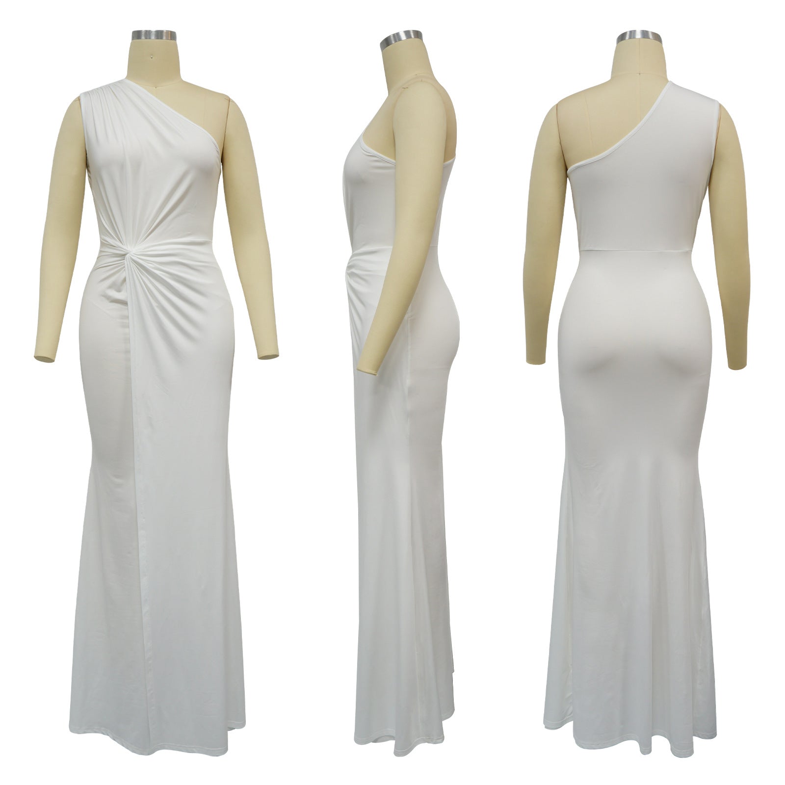 Fashion Women's Solid Color Slash Shoulder Sleeveless Slim long Dress 13