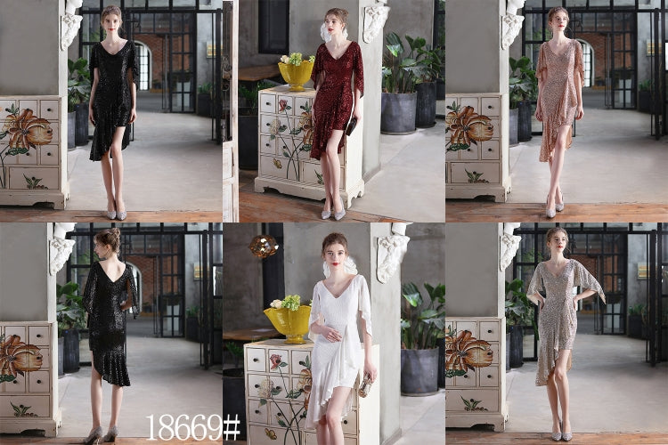 Summer Occassional Formal Silver Sequin Irregular Short Cocktail Dress 9