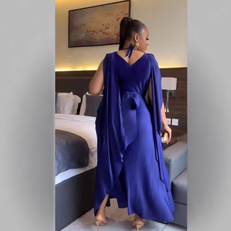 African Solid Color Chic Sleeveless Irregular Pleated Plus Size Dress Women's Clothing 6