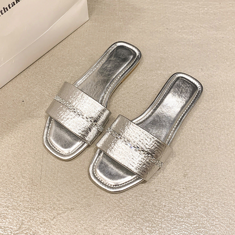 Women's summer outdoor wear rhinestone flip flops and flat slippers 3