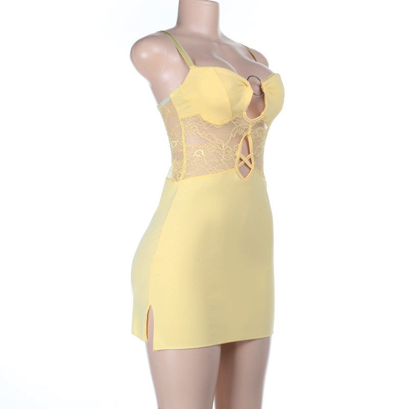 Spring Sexy Lace Patchwork Strap Short Dress 23