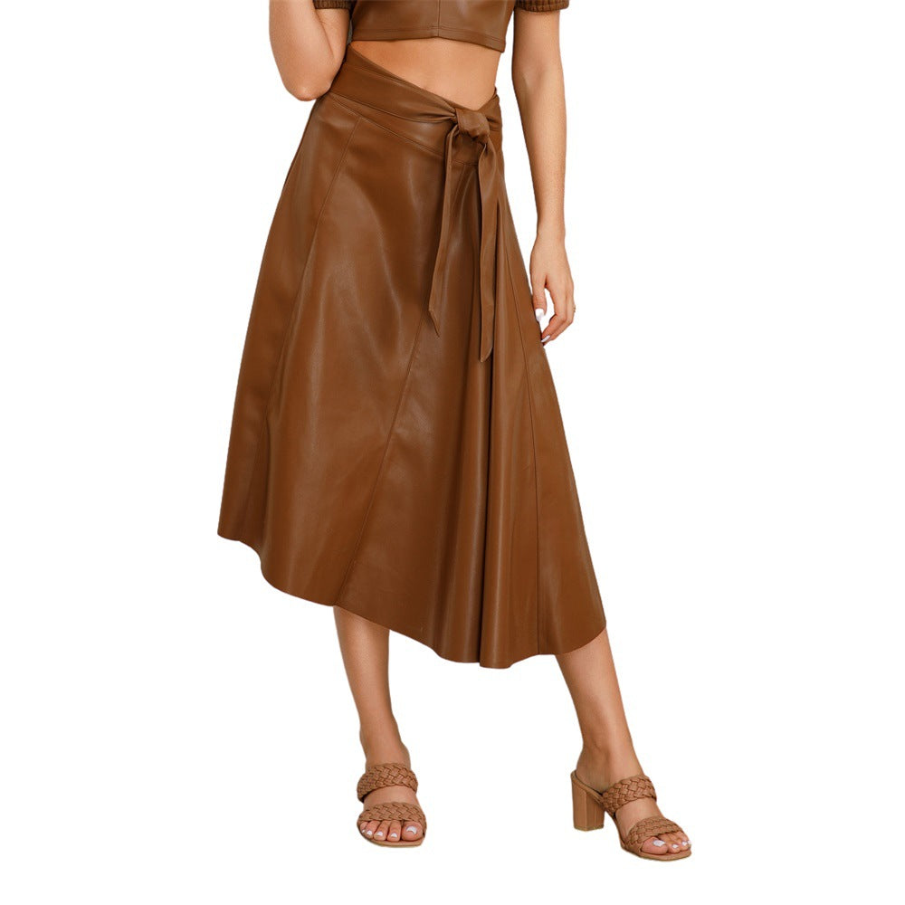 Pu Leather Fashion Trendy Autumn and Winter Women's Irregular Swing Skirt 9