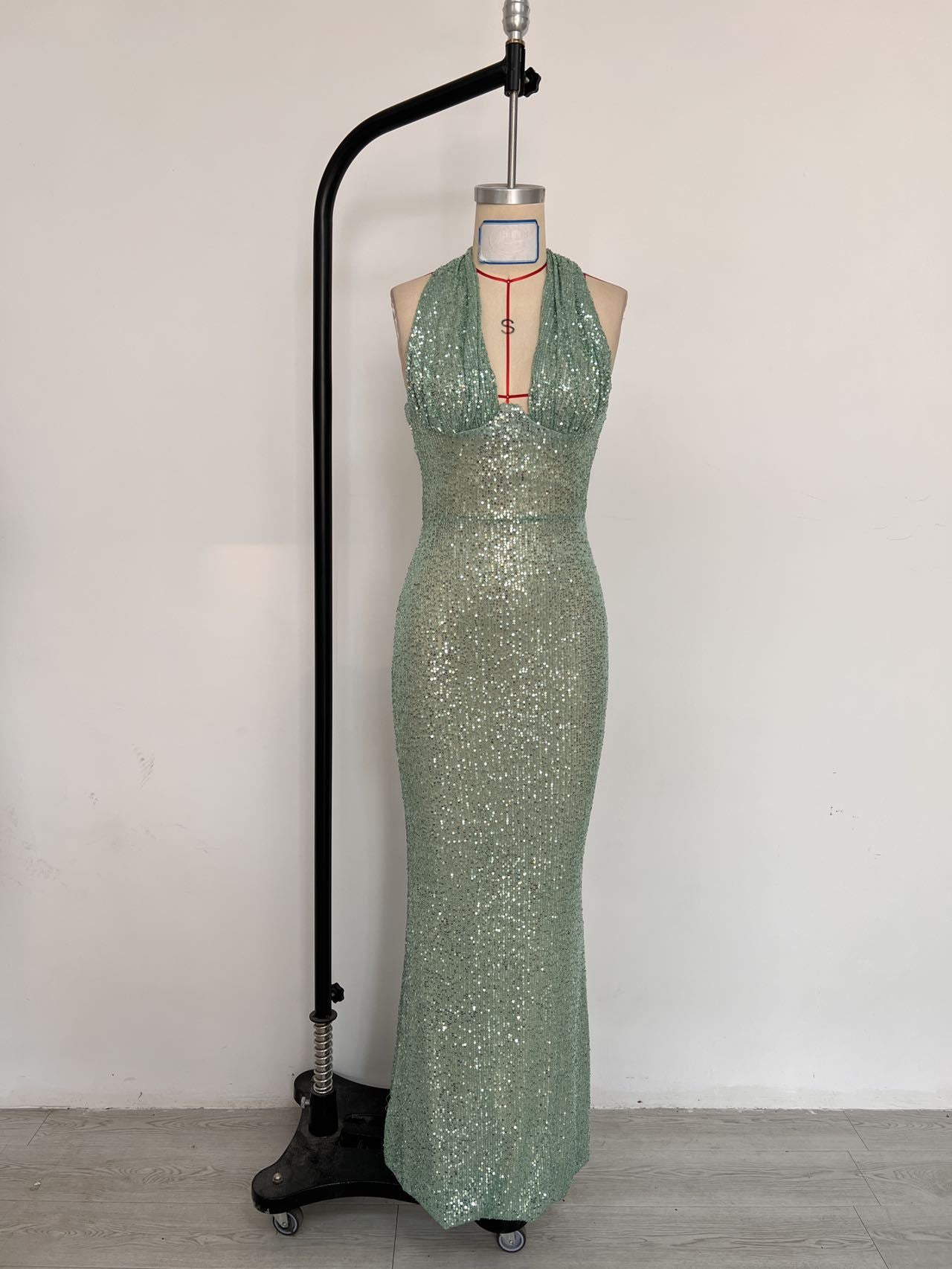 Women Sexy One-shoulder Sequin Bodycon Formal Party Party Evening Dress 6