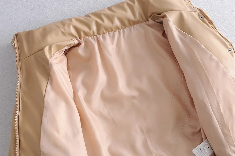 Leather Casual solid color leather cotton-padded Stand Collar jacket 45