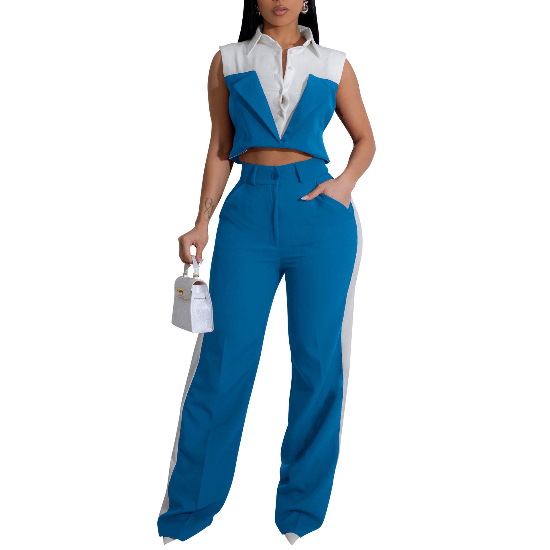 Summer Women's Sleeveless Shirt Pants OL Two-Piece Set 10