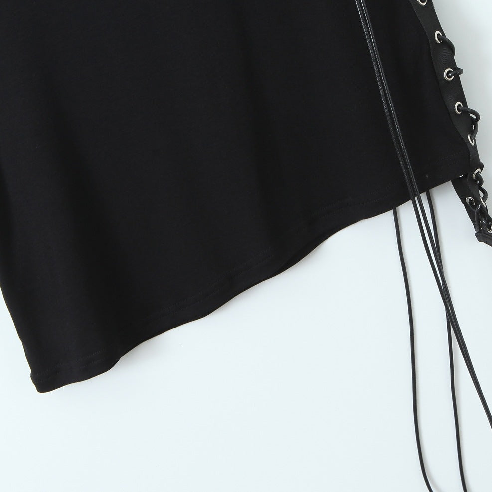 Women Spring Summer sexy irregular Slash Shoulder pleated Bodycon suspender skirt 7