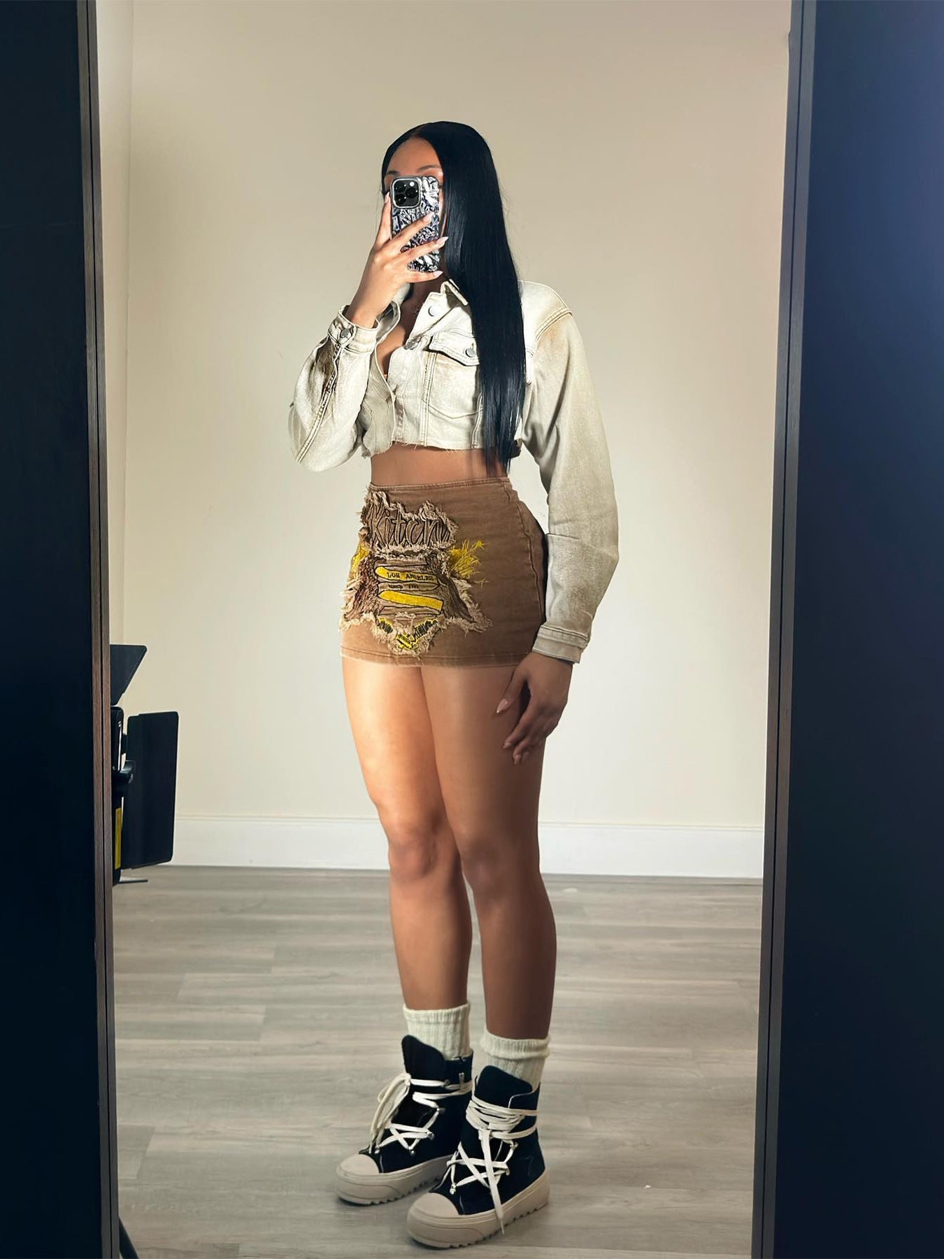 Women Patch Embroidered Zip Skirt 3