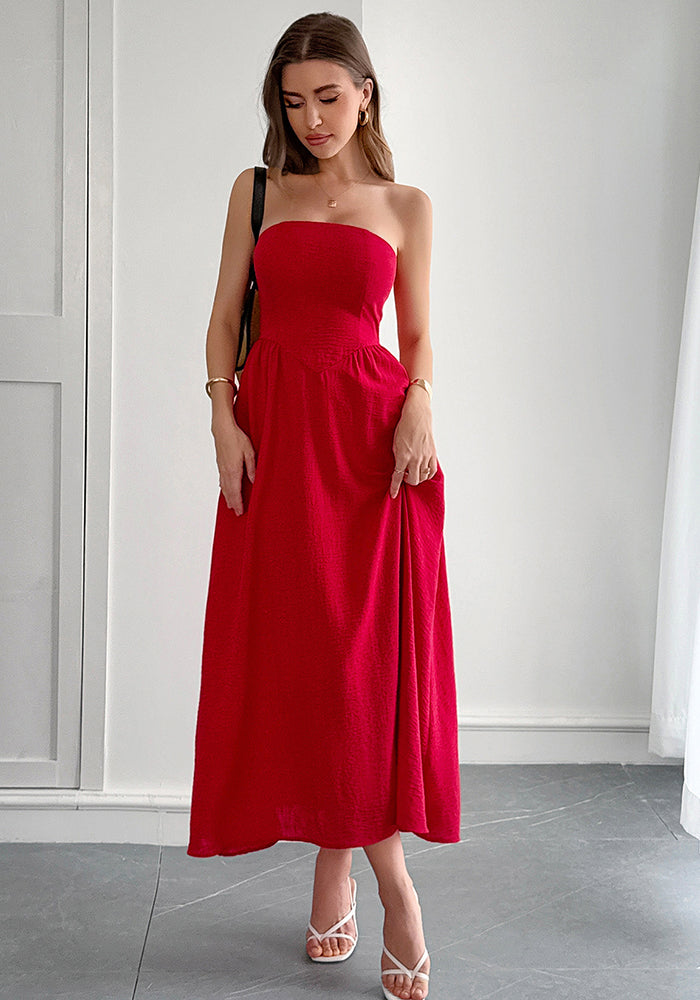 Spring/Summer Women's Elegant Holidays Strapless Slim Waist Long Dress