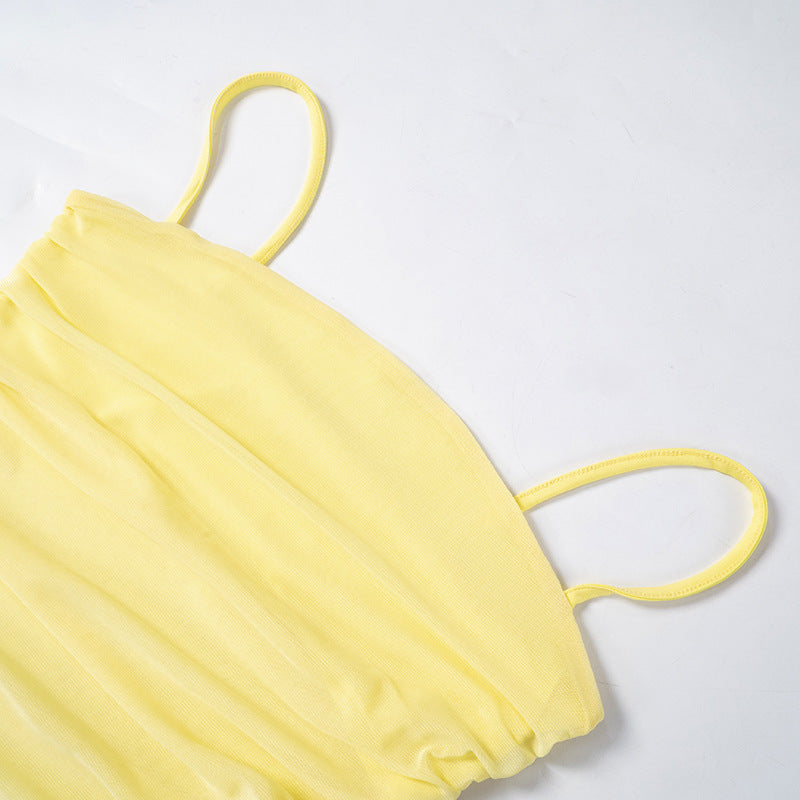 Women's summer Casual sleeveless pleated Strap top slim long skirt two piece set for women 14