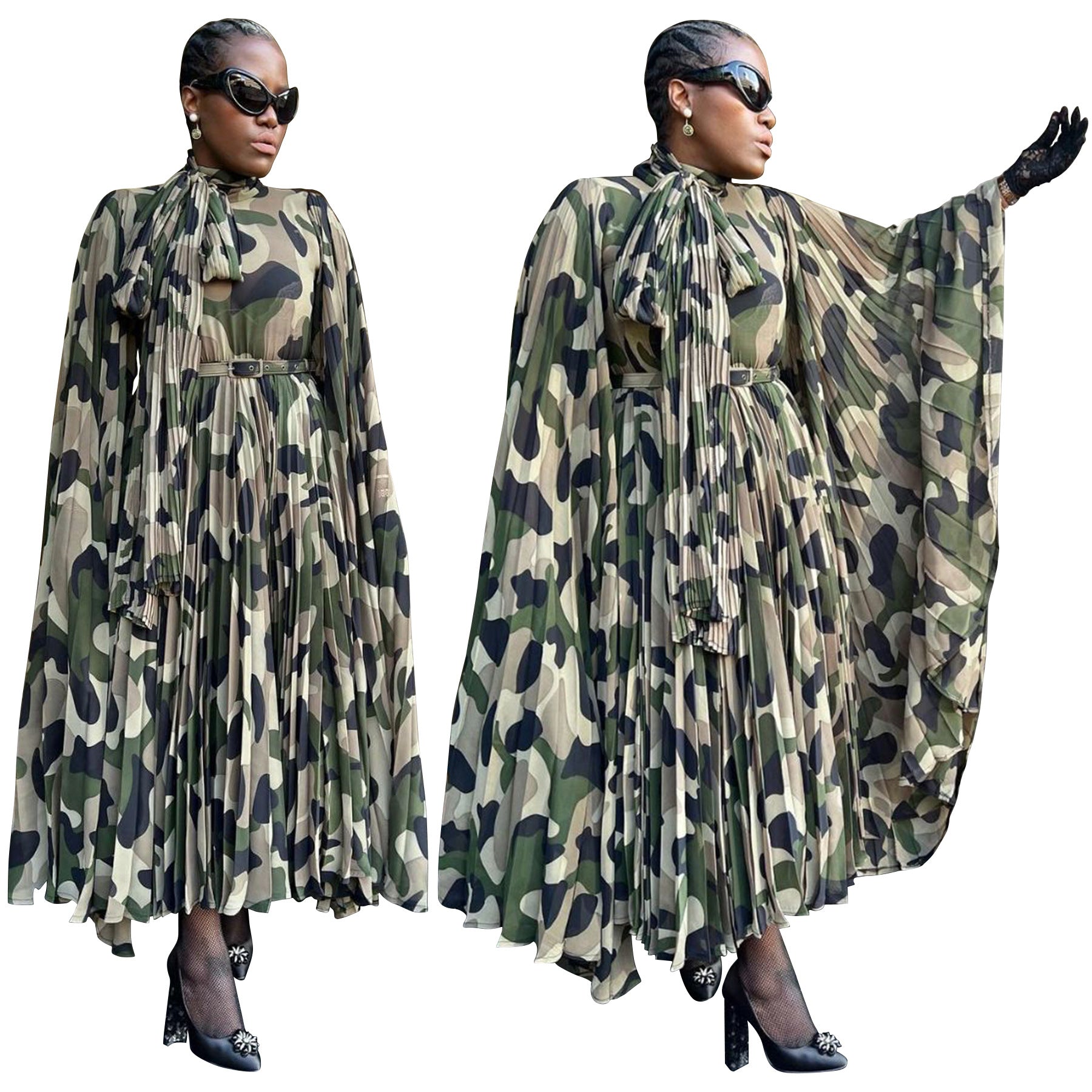 Women's African Plus Size Camouflage Loose Pleated Dress 3