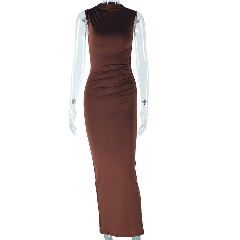 Women's Solid Color Sleeveless Round Neck Chic Casual Dress 8